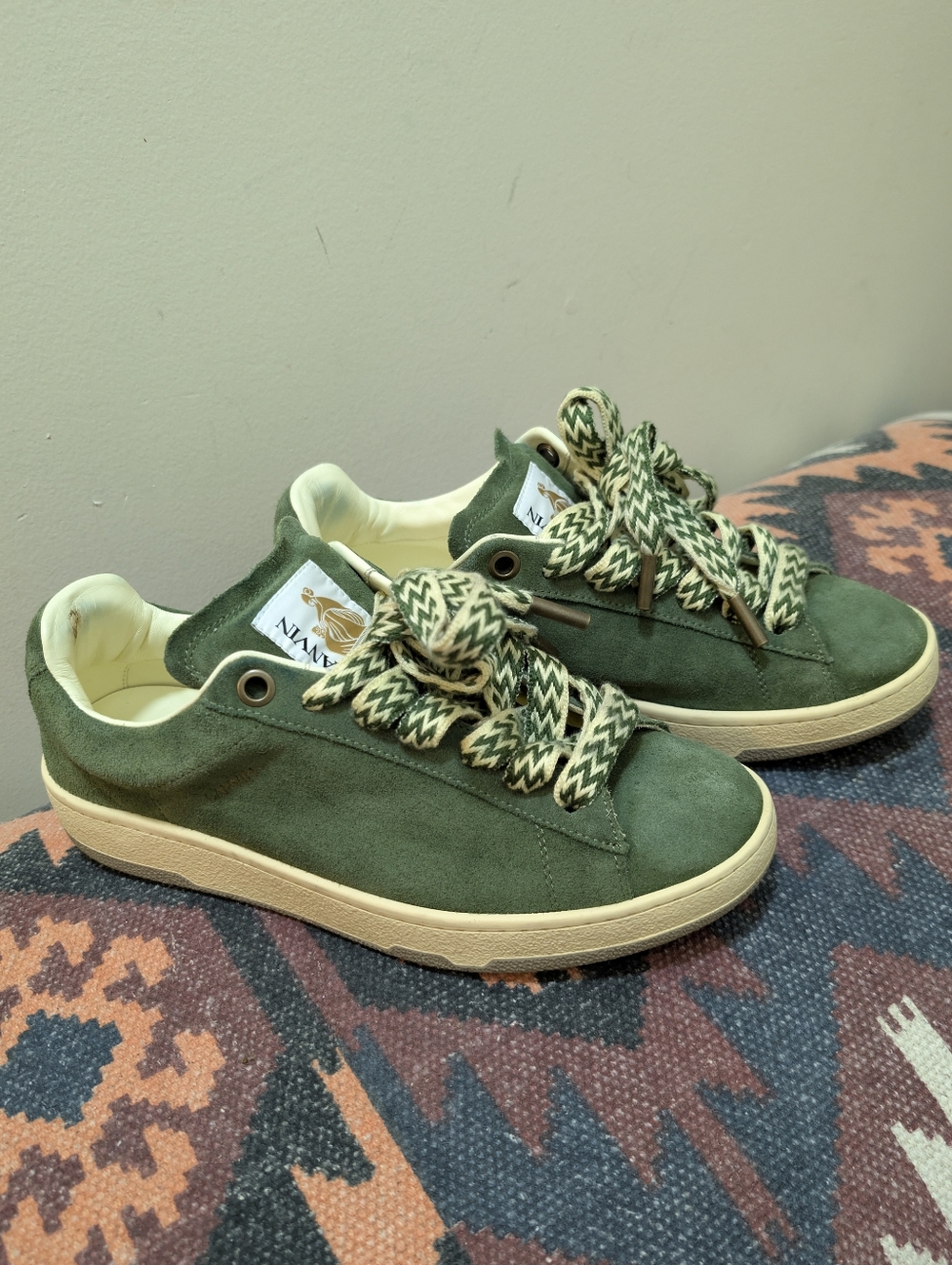 Lanvin Curb Lite Green Suede Low-Top Sneakers - Size 9